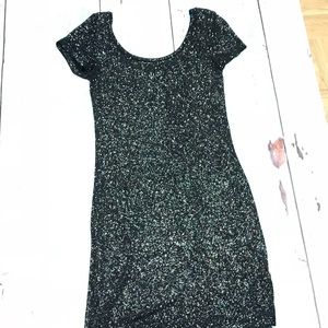 New Years Glitter Black Short Sleeve Dress